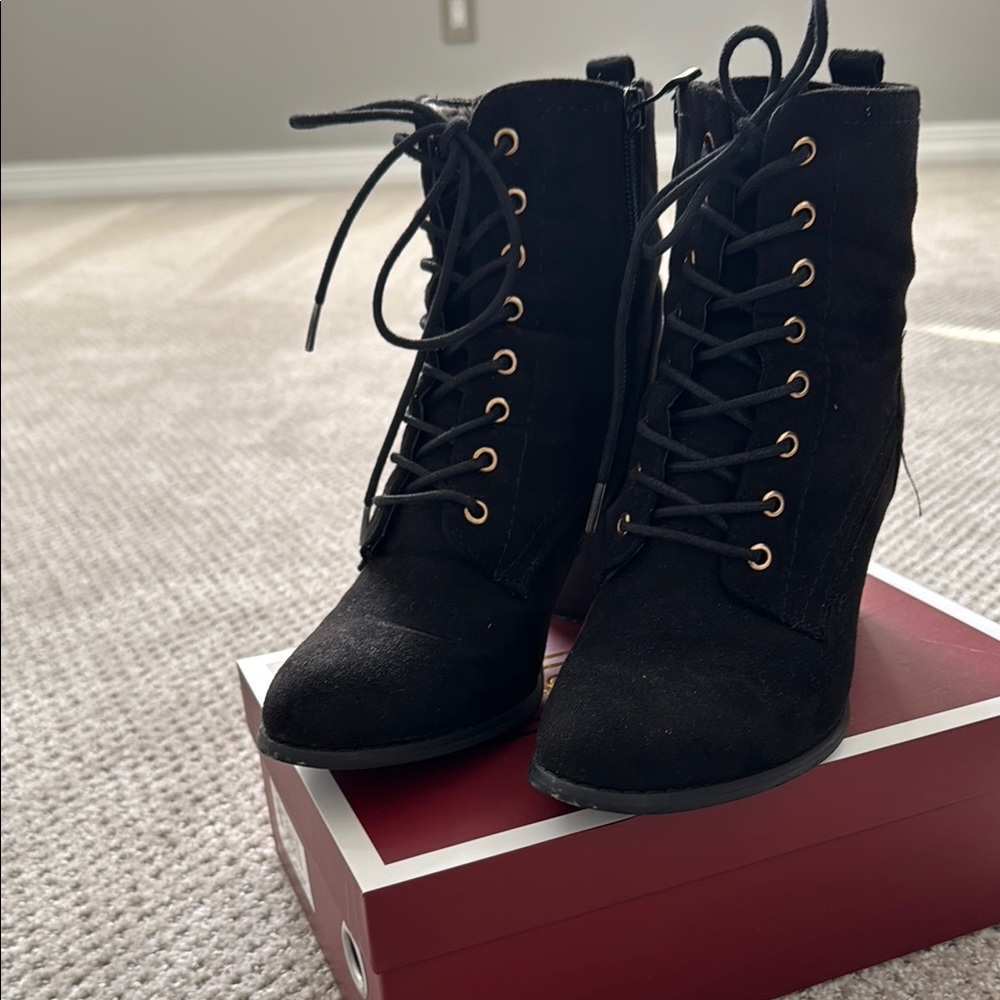 Black Lace-Up Ankle Boots - Picture 3 of 9